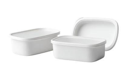 Two white rectangular food storage containers with lids