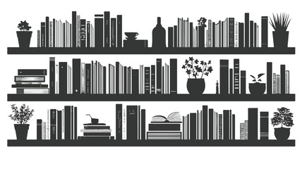 Elegant Library Bookshelf Vector Icon Logo in White