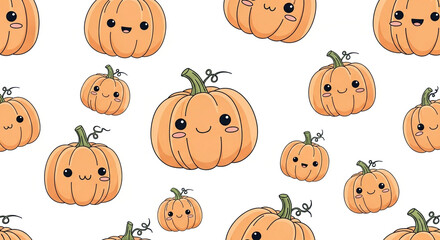 Obraz premium Cute kawaii pumpkin seamless pattern background for halloween and thanksgiving designs ideas