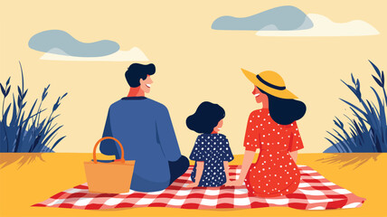 Happy Family Picnic on United States National Day - Minimal Design