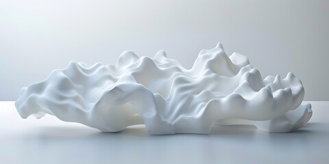 White abstract sculpture with undulating surface patterns and smooth texture
