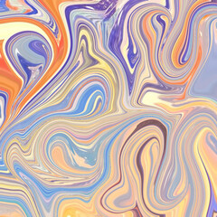 Colorful fluid abstract background with pastel swirls of orange, purple, blue, and cream, perfect for artistic design or creative backdrops. Golden keywords: abstract, fluid, swirl, pastel, vibrant.