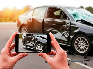 Photographing car crash damage with smartphone insurance claim evidence documentation and legal requirements for reporting accidents after traffic incidents