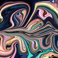 Vibrant swirling abstract design featuring bold strokes of teal, pink, navy, and yellow. Energetic visual suitable for creative projects and expressive digital art.