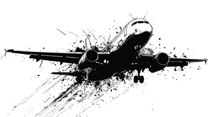 Detailed Vector Silhouette Illustration of a Plane Crash Incident
