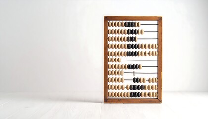 Antique wooden abacus against white background