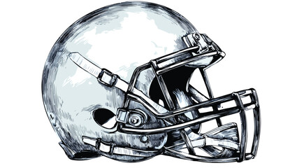 Detailed Sketch of American Football Helmet on White Background