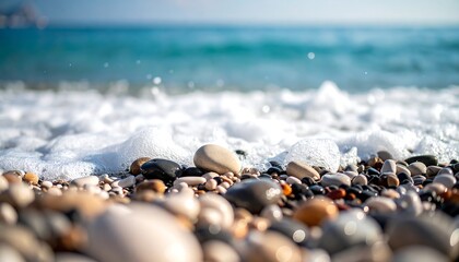 Close-up view of beach stones and waves