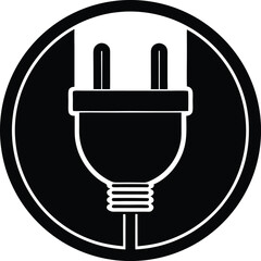 Obraz premium Vector art of electric plug and cord icon in a black circle, symbolizing power connection, energy supply, and electrical technology for devices and appliances