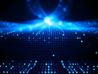 Abstract Blue Digital Wave Background Glowing Dots and Energy Field