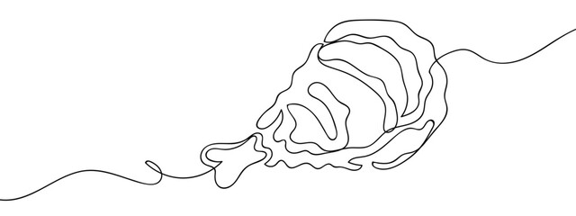Simple hand drawn vector line continuous drawing of fried chicken leg, isolated on transparent background. stroke editable