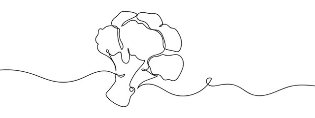 Simple hand drawn continuous vector line of broccoli isolated on transparent background. stroke editable