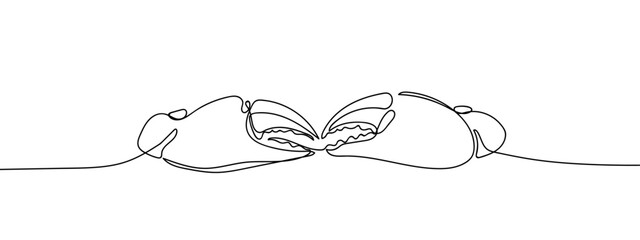 Simple hand drawn continuous vector line of a crab claw, isolated on transparent background. stroke editable