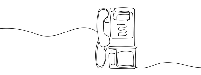 Simple hand drawn continuous vector line of public telephone isolated on transparent background. stroke editable