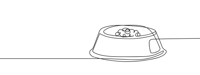Simple hand drawn continuous vector line of dog food bowl, isolated on transparent background. stroke editable