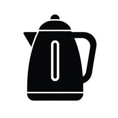 Obraz premium Black electric kettle vector icon illustration for kitchen appliance and hot water needs design