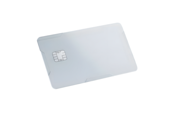 Photo of blank silver credit or debit card with a chip, isolated on transparent background