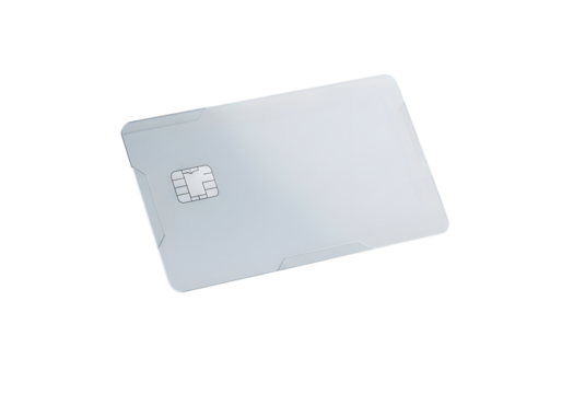 Photo of blank silver credit or debit card with a chip, isolated on transparent background