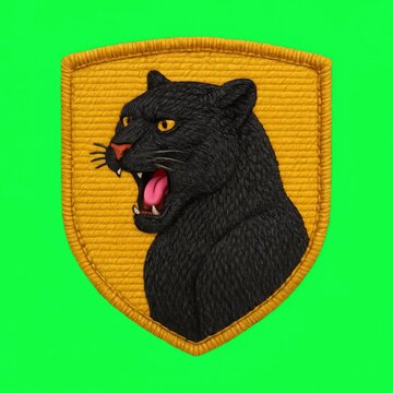 Embroidered panther patch design animation isolated asset, transparent 4K video, alpha channel, ProRes 4444
