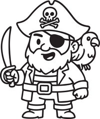 Pirate and Parrot: A charming cartoon illustration depicts a cheerful pirate and his parrot. This whimsical design encapsulates the spirit of adventure and the high seas.