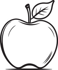 Outline of a Perfect Apple: A clean, minimalist illustration of an apple with stem and leaf. This timeless drawing exudes freshness and simplicity.