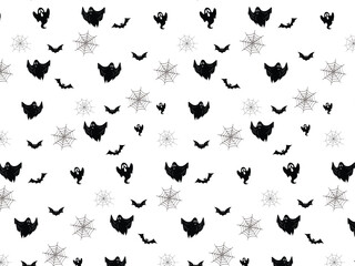 Halloween event seamless pattern design with ghost, web spider and bat