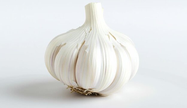 One head of garlic on a white background