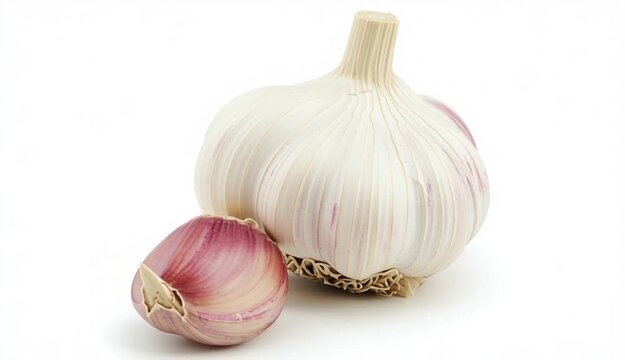 One head of garlic on a white background