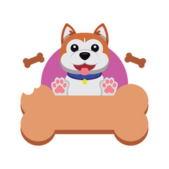 Akita puppy with bone board. Vector