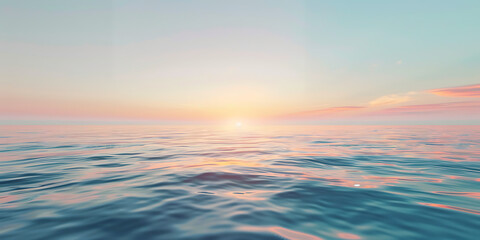 Obraz premium Sunset over calm ocean waters with a serene sky 