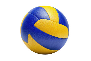 Close-up of a volleyball, vibrant yellow and blue panels