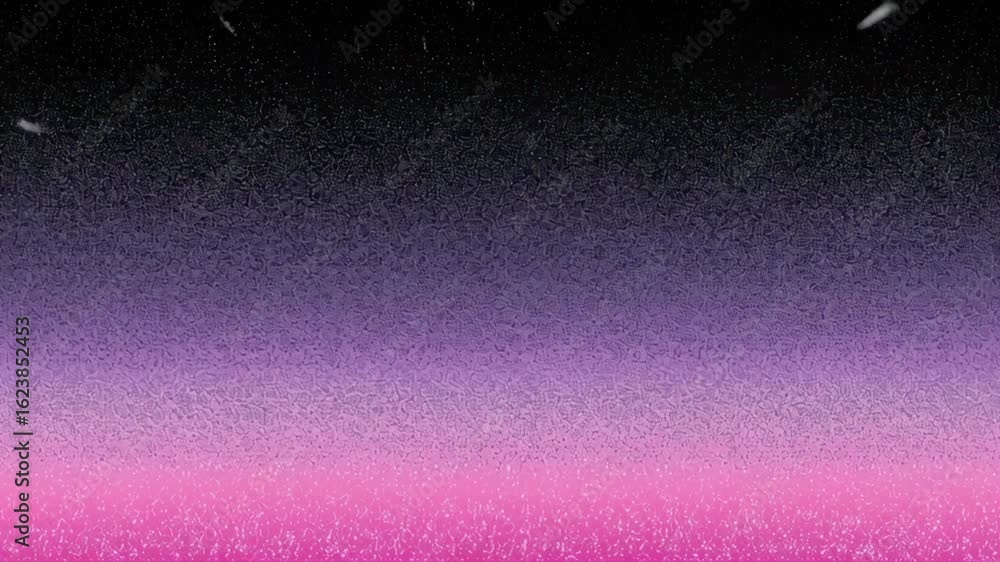 Poster digital landscape animation showing undulating pink and purple terrain with falling abstract particl