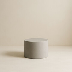 Beige texture has 3D rendering of gray podium with soft shadows. This can be used for product mockup, branding, or as a minimalist background.