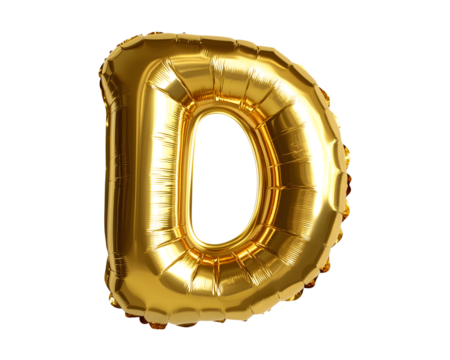 Golden Letter D Foil Balloon on Transparent Background