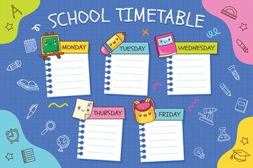 Hand drawn fun back to school timetable template vector background