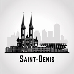 Saint-Denis Skyline Silhouette - Historic French Suburb Vector Illustration