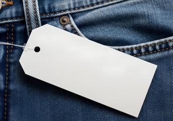 blank white price tag on blue jeans