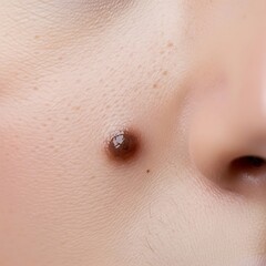 Fototapeta premium Close-Up of a Brown Mole on Human Cheek for Dermatology and Skin Health Analysis 
