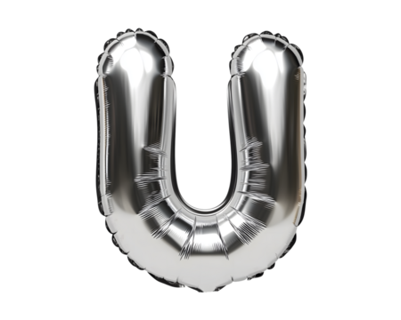 Silver Letter U Foil Balloon on Transparent Background