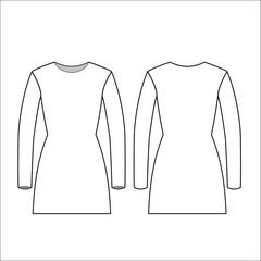 One-piece round neck bodysuit fashion flat technical drawing template. swimsuit technical fashion Illustration, front, and back view, white, CAD mockup.