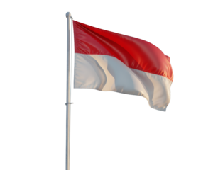 Indonesian national flag waving gracefully, red and white design fluttering on a flagpole in the wind