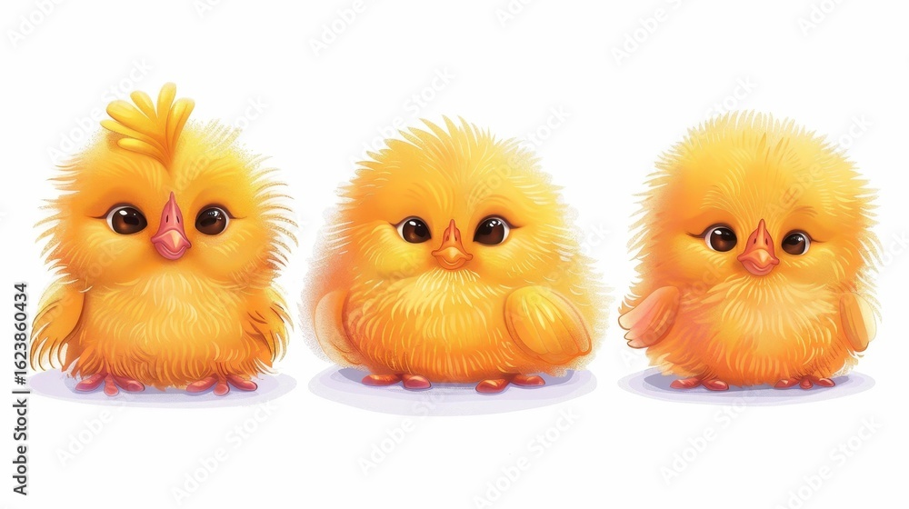 Poster adorable minimal 3d chickens on a clean white backdrop, perfect for adding a touch of whimsy to any 