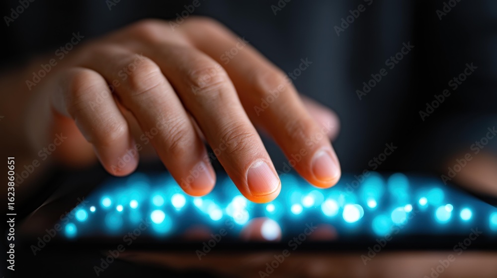 Poster digital expert uses tablet to analyze big data, merging ai and engineering for smart tech solutions.