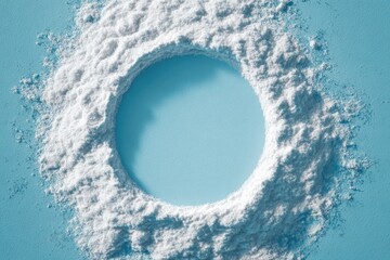 White powder forms a ring on a light blue background, creating a circular empty space in the center (1)
