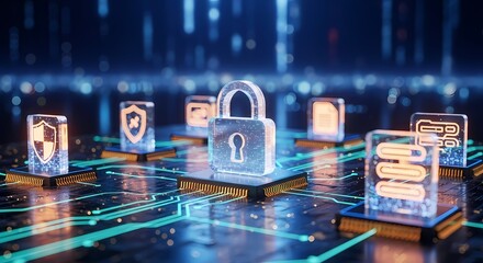 Cyber Security Padlock Data Protection Technology Illustration