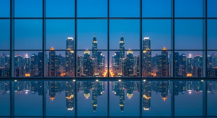 Cityscape View from Office Window at Night Photo