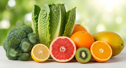 Fresh Fruits and Vegetables Still Life Photo