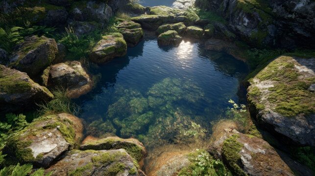 Crystal clear pool surrounded by rocks