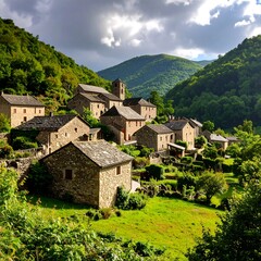Picturesque mountain village nestled in valley