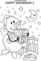 vector line art snowman and xmast gift